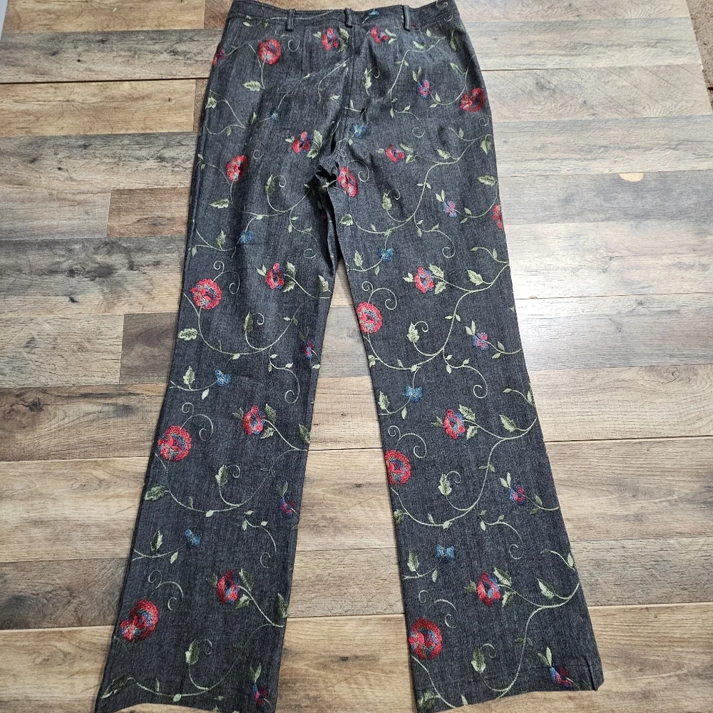 WORTH Floral Embroidered Straight Leg Pants‎ Cotton Stretch Size 8 Vintage